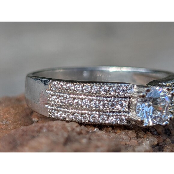 Vintage Pavé Solitaire Ring, Simulated Diamond Ring - Picture 3 of 10